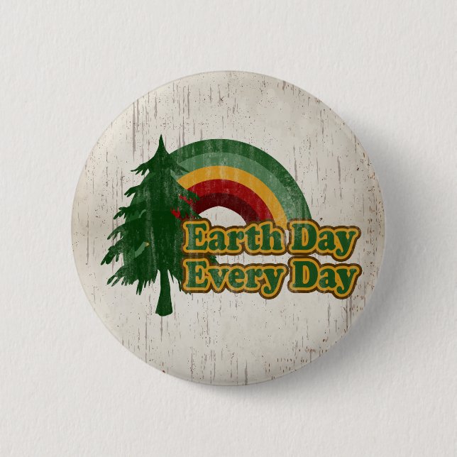 Earth Day Every Day, Retro Rainbow 2 Inch Round Button (Front)