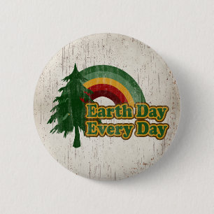 Earth Day Every Day, Retro Rainbow 2 Inch Round Button
