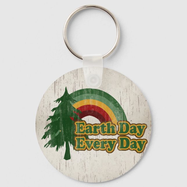 Earth Day Every Day, Retro Rainbow Keychain (Front)