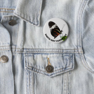 Earth Day Every Day Tiger Longwing Butterfly Photo 2 Inch Round Button