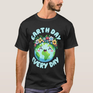 Earth Day Everyday Cute Earth Wearing Flowers Crow T-Shirt