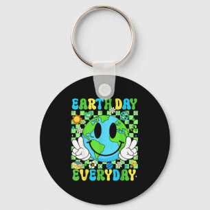 Earth day everyday funny smile face earth boys kid keychain