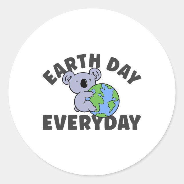 Earth Day Everyday Koala Globe  Classic Round Sticker (Front)