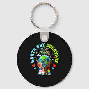 Earth Day Everyday Protect Our Planet Heart Hand Keychain