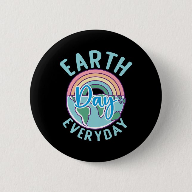 Earth Day Everyday Rainbow Heart Teacher  2 Inch Round Button (Front)
