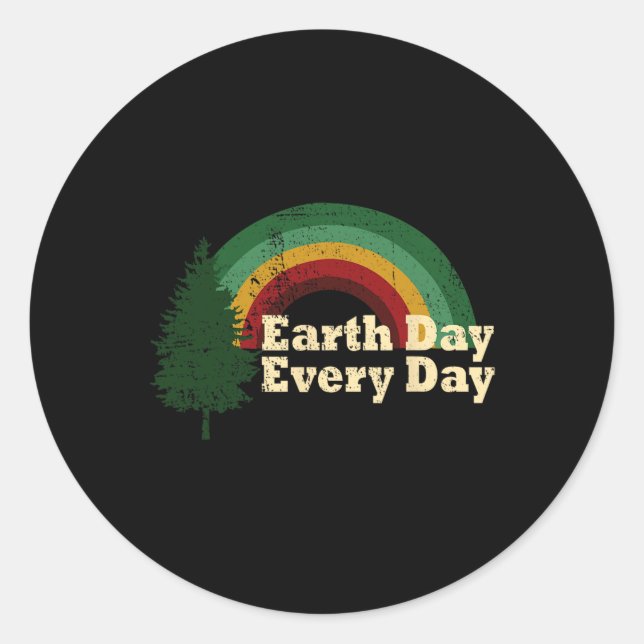 Earth Day Everyday Rainbow Pine Tree  Classic Round Sticker (Front)