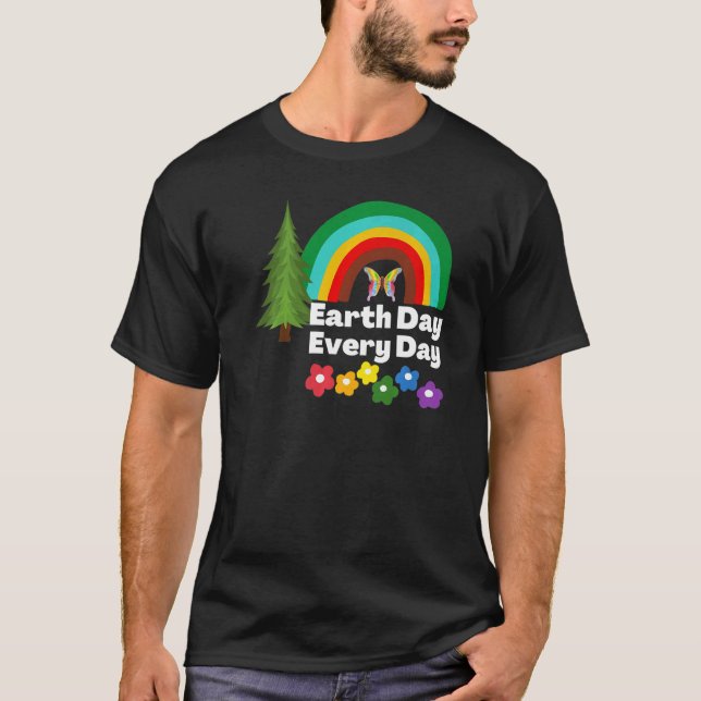 Earth Day Everyday Rainbow Pine Tree Green Earth H T-Shirt (Front)