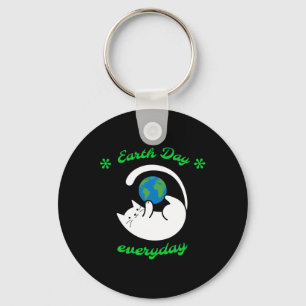 Earth Day Everyday Save The Earth Funny Cat Every Keychain