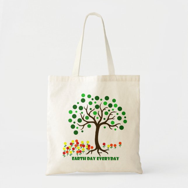 Earth Day Everyday Tree and Flowers Tote Bag (Front)