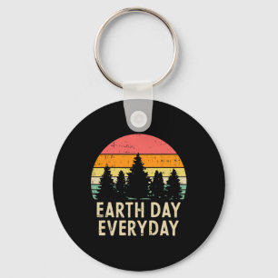 Earth Day Everyday Trees Retro Nature Environmenta Keychain
