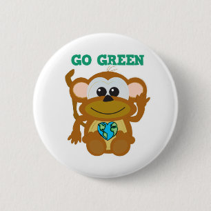 Earth Day Go Green monkey Goofkins 2 Inch Round Button