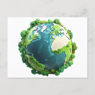 Earth Day - Green and Blue Earth with Trees Holiday Postcard