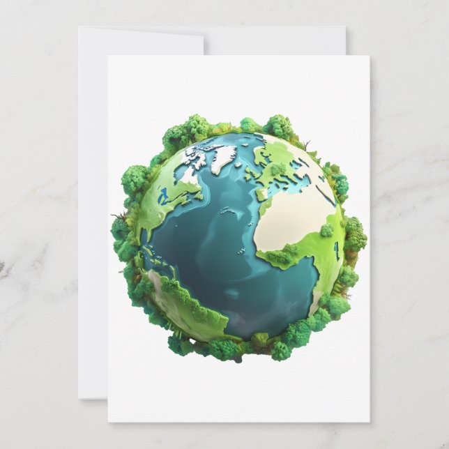 Earth Day - Green and Blue Earth with Trees Invitation (Front)