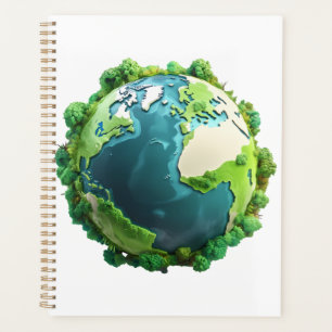 Earth Day - Green and Blue Earth with Trees Planner
