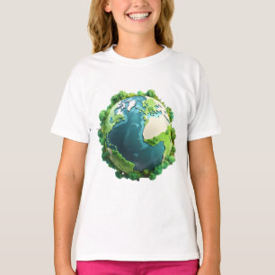 Earth Day - Green and Blue Earth with Trees T-Shirt