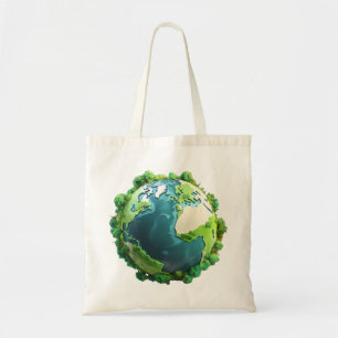 Earth Day - Green and Blue Earth with Trees Tote Bag