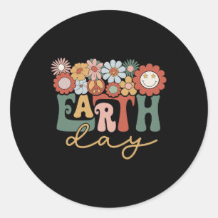 Earth Day Groovy Flower Lover Planet World Environ Classic Round Sticker