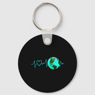 Earth Day Heartbeat Recycling Climate Change Activ Keychain