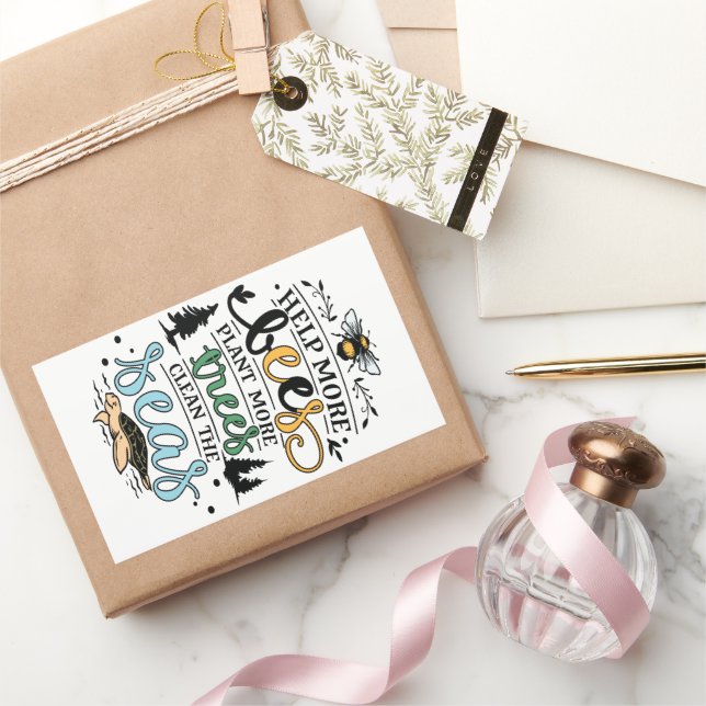 Earth day help bees plant trees clean seas quote sticker (Gifting)