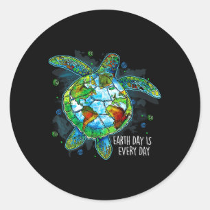 Earth Day Is Every Day Funny Sea Turtle Animal Sav Classic Round Sticker