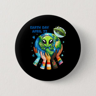 Earth Day Kids Women And Men Happy Alien Cute Eart 2 Inch Round Button
