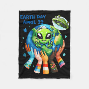 Earth Day Kids Women And Men Happy Alien Cute Eart Fleece Blanket