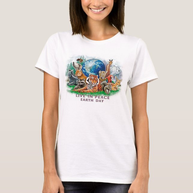 Earth Day Live In Peace Wildlife Animal Tee Shirt (Front)