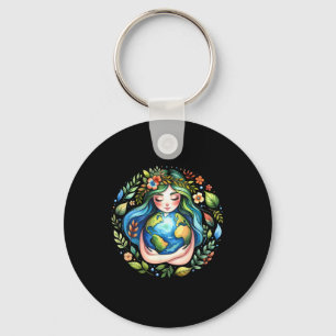 Earth Day Love Mother Earth Planet Hug Nature Envi Keychain