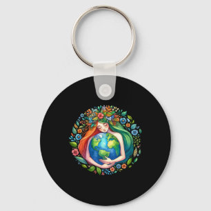 Earth Day Love Mother Earth Planet Hug Nature Envi Keychain
