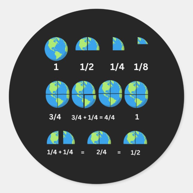 Earth Day Math Teacher Fractions Teaching Fraction Classic Round Sticker (Front)