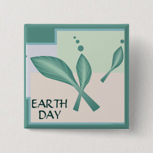Earth Day Pastel Eco Leaves Green Fantasy 3D Art  2 Inch Square Button