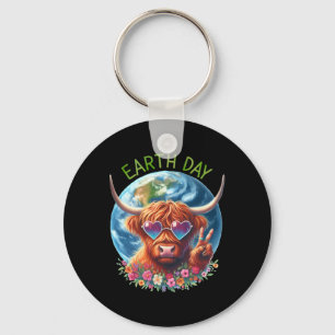 Earth Day Peace Sign Cow Heifer Animal Saving Eart Keychain