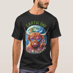 Earth Day Peace Sign Cow Heifer Animal Saving Eart T-Shirt
