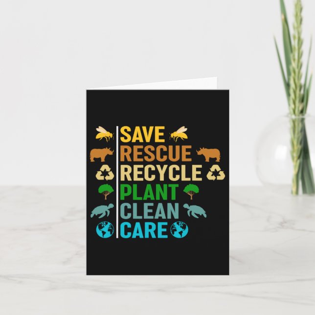 Earth Day Planet Save Bees Rescue Animals Recycled Card (Front)