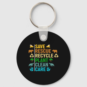 Earth Day Planet Save Bees Rescue Animals Recycled Keychain
