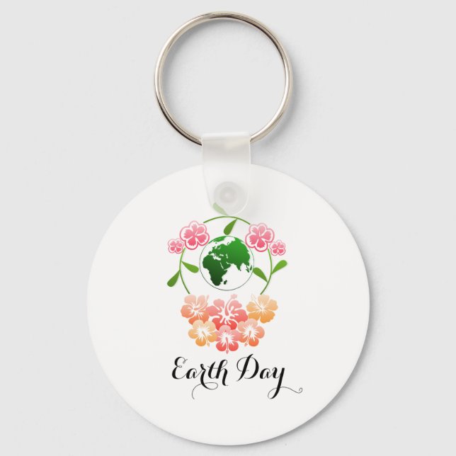 "Earth Day" Pretty Key Ring. Keychain (Front)
