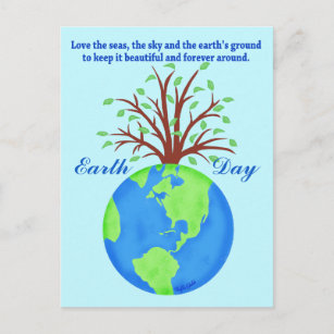 Earth Day Promote Save Love Globe Planet Tree Blue Postcard