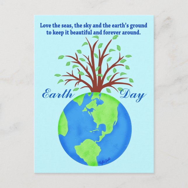 Earth Day Promote Save Love Globe Planet Tree Blue Postcard (Front)