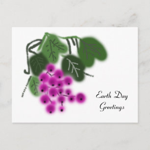Earth Day. purple grapes and green leaves Postcard