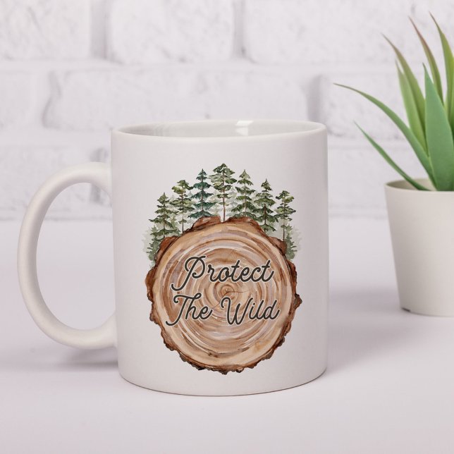 Earth Day Quote Wood Disc Pine Trees Environment Coffee Mug (In situ)