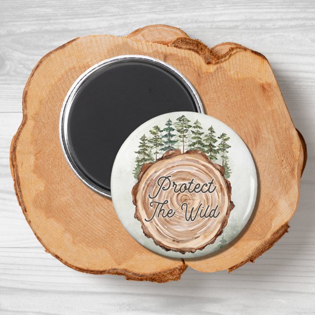 Earth Day Quote Wood Disc Pine Trees Environment Magnet (Close up)