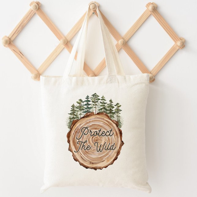 Earth Day Quote Wood Disc Pine Trees Environment Tote Bag (In situ)