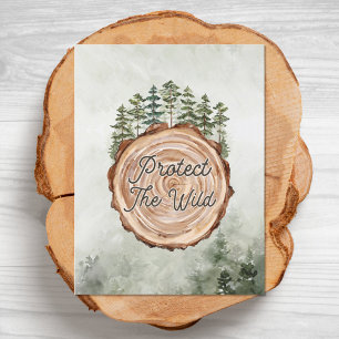 Earth Day Quote Wood Round Disc and Pine Trees Postcard