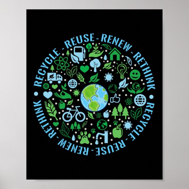 Earth Day Recycle Reuse Renew Rethink Environmenta Poster (Front)