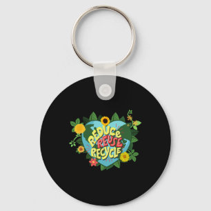 Earth Day Reduce Reuse Recycle Save Planet Veganua Keychain