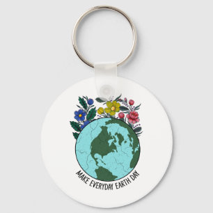 Earth Day Restore Earth Flower Art Save The Planet Keychain