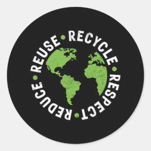 Earth Day Reuse Recycle Reduce Respect Grunge  Classic Round Sticker