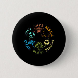 Earth Day Save Bees Rescue Animals Recycle Plastic 2 Inch Round Button