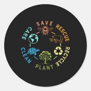 Earth Day Save Bees Rescue Animals Recycle Plastic Classic Round Sticker