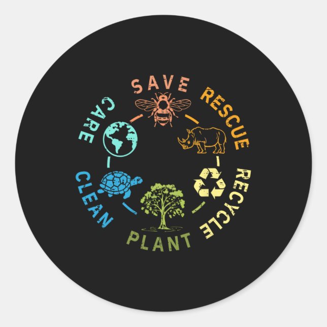 Earth Day Save Bees Rescue Animals Recycle Plastic Classic Round Sticker (Front)